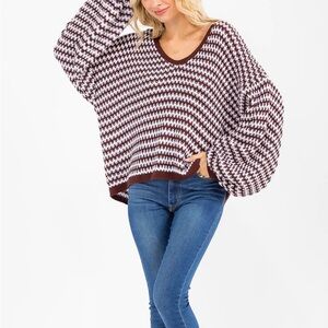Miracle Brown and White V-Neck Sweater